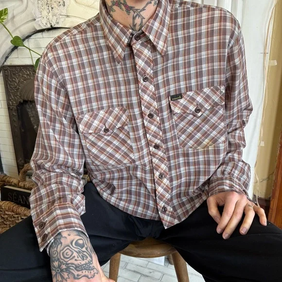 💀 SOLD 💀 Vintage 70s Cropped Boxy Plaid Semi-Sheer Western by Maverick ~ Size M - Picture 6 of 9